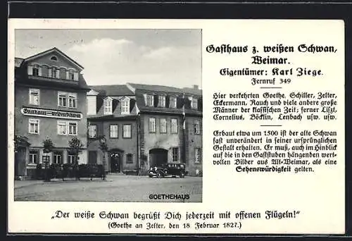 AK Weimar / Thür., Gasthaus Zum weissen Schwan von Karl Ziege