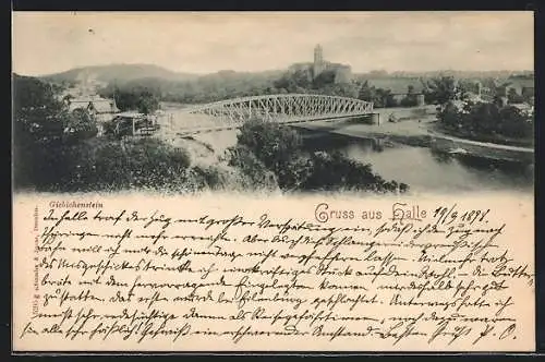 AK Halle / Saale, Giebichenstein über die Brücke gesehen