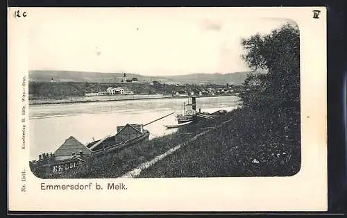 AK Emmersdorf b. Melk, Blick über den Fluss auf den Ort