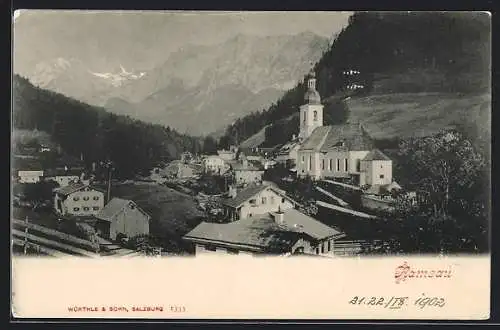 AK Ramsau, Teilansicht mit Kirche und Bergblick