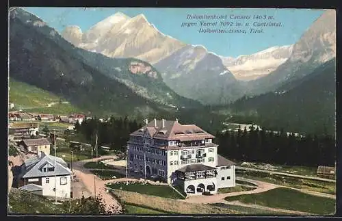AK Canazei, Dolomitenhotel gegen Vernel