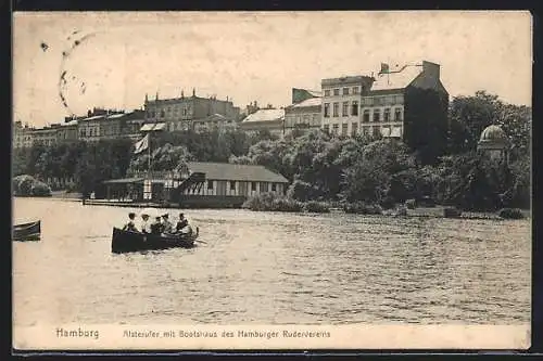 AK Hamburg, Alsterufer mit Bootshaus des Hamburger Rudervereins