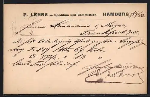 AK Hamburg, P. Lehrs` Spedition und Commission