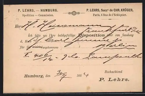 AK Hamburg, Firma P. Lehrs Spedition und Commission