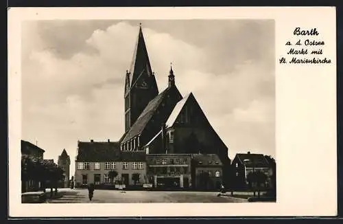 AK Barth a. d. Ostsee, Markt mit St. Marienkirche