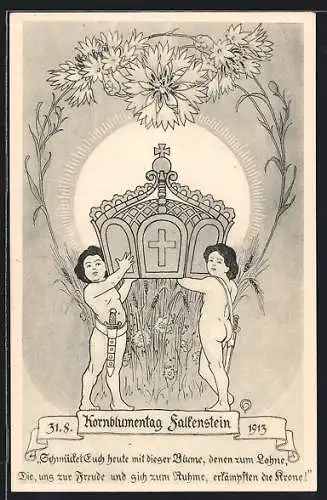 Künstler-AK Falkenstein / Vogtl., Kornblumentag 1913, Kinder tragen Krone