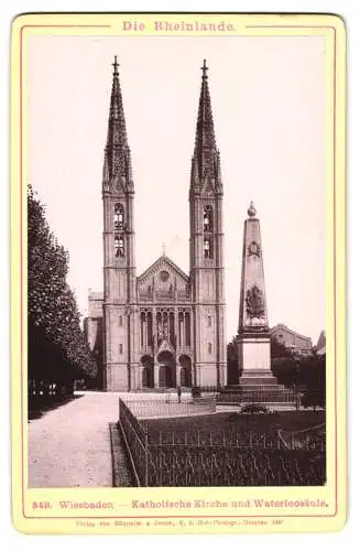 Fotografie Römmler & Jonas, Dresden, Ansicht Wiesbaden, Katholische Kirche und Waterloosäule
