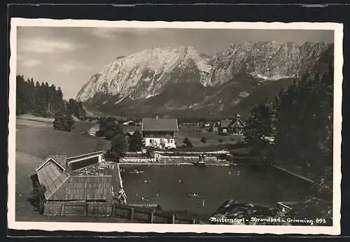 AK Bad Mitterndorf, Strandbad, Ortsansicht mit Grimming