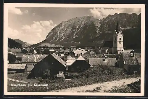 AK Bad Mitterndorf, Ortsansicht mit Kirche und Grimming