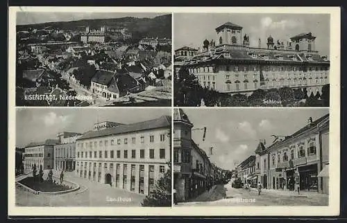 AK Eisenstadt, Hauptstrasse mit Geschäften und Leuten, Landhaus, Schloss