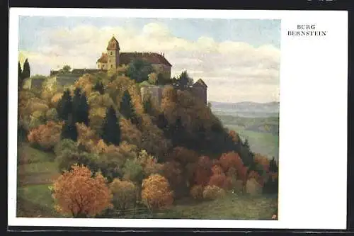 Künstler-AK Bernstein /Burgenland, Blick auf die Burg