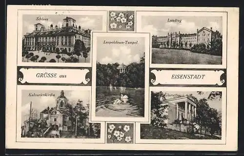 AK Eisenstadt, Schloss, Gloriette und Leopoldinen-Tempel