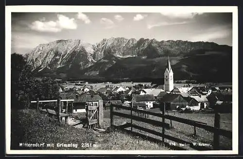 AK Bad Mitterndorf, Ortsansicht mit Kirche und Grimming