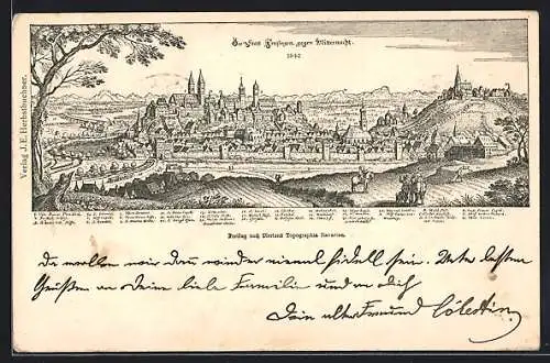 AK Freising, Panorama aus dem Jahre 1642