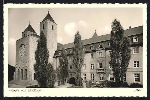 AK Münsterschwarzach, Abtei, Kirche mit Westflügel