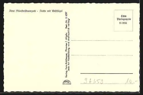 AK Münsterschwarzach, Abtei, Kirche mit Westflügel