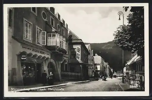 AK Mürzzuschlag, Hauptstrasse mit Hotel Post