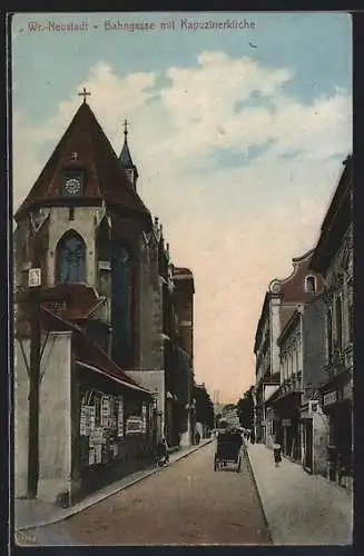 AK Wr.-Neustadt, Bahngasse mit Kapuzinerkirche