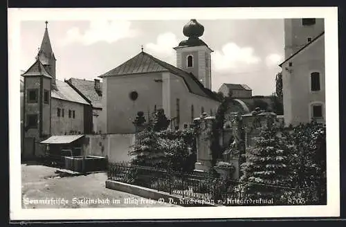 AK Sarleinsbach /Mühlkreis, Kirchenplatz mit Kriegerdenkmal