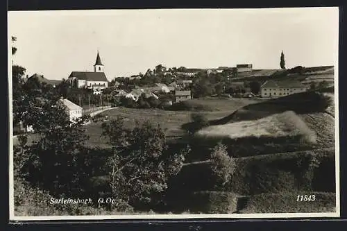 AK Sarleinsbach, Teilansicht mit Kirche und Hügeln