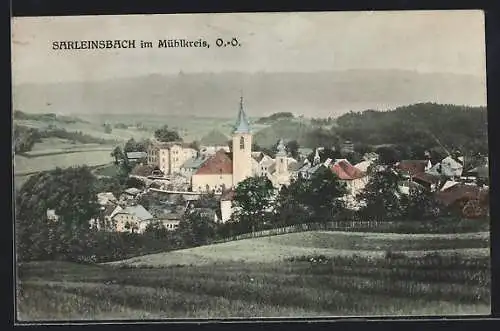 AK Sarleinsbach /Mühlkreis, Ortsansicht mit Feldern aus der Vogelschau