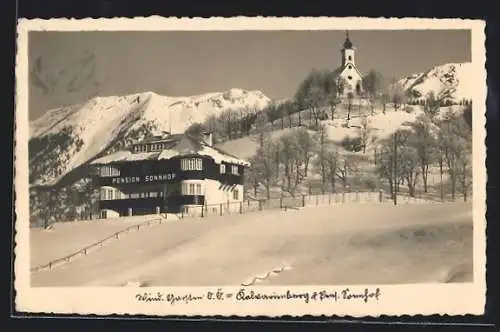 AK Wind. Garsten /O. Ö., Kalvarienberg & Pension Sonnhof im Schnee