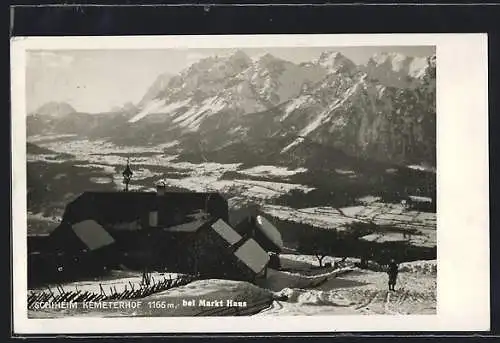 AK Haus, Schiheim Kemeterhof, Winteransicht mit Blick hinunter ins Tal