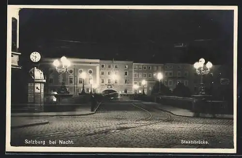 AK Salzburg, Die Staatsbrücke bei Nacht