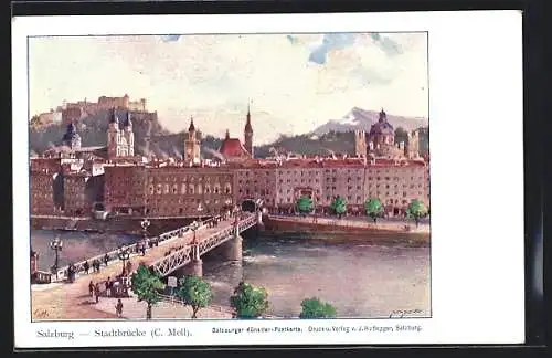 AK Salzburg, Blick auf die Stadtbrücke