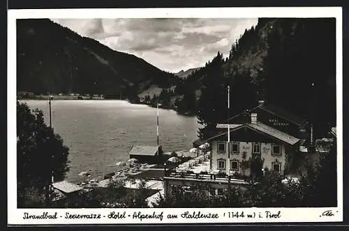 AK Haldensee /Tirol, Strandbad-Seeterrasse-Hotel Alpenhof, mit Aussenbereich