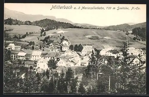 AK Mitterbach a. d. Mariazellerbahn, Ortsansicht aus der Vogelschau