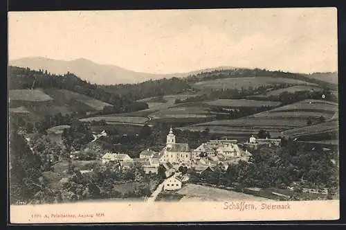 AK Schäffern, Gesamtansicht mit Landschaftsblick