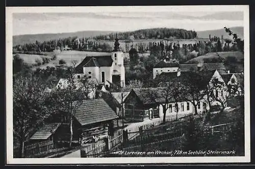 AK St. Lorenzen am Wechsel, Teilansicht mit Kirche