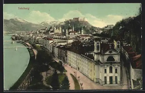 AK Salzburg, Teilansicht mit Brücken und Festung aus der Vogelschau