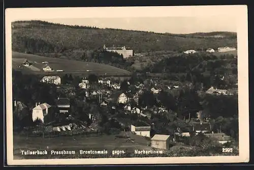 AK Pressbaum, Ortsansicht mit Tullnerbach und Brentenmais gegen Norbertinum