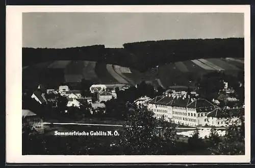 AK Gablitz, Ortsansicht mit Feldern aus der Vogelschau