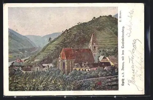 AK Spitz a.d. Donau, Ortsansicht mit dem Tausendeimerberg