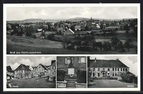 AK Markt-Ippesheim, Denkmal, Schloss, Strassenpartie