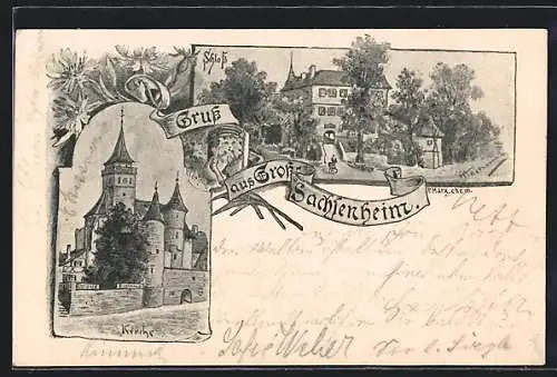 AK Gross-Sachsenheim, Blick zur Kirche, Ansicht vom Schloss