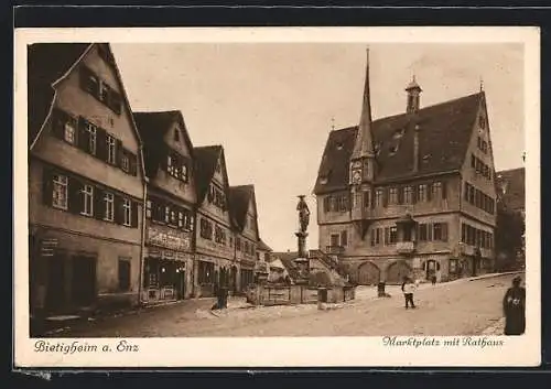 AK Bietigheim / Enz, Ansicht vom Marktplatz mit Rathaus und Brunnen