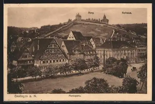 AK Esslingen / Neckar, Marktplatz mit Rathaus und Burg