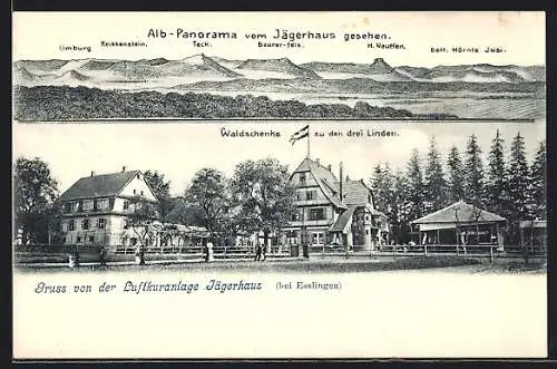 AK Esslingen a. N., Gasthof Jägerhaus / Waldschenke zu den drei Linden, Alb-Panorama