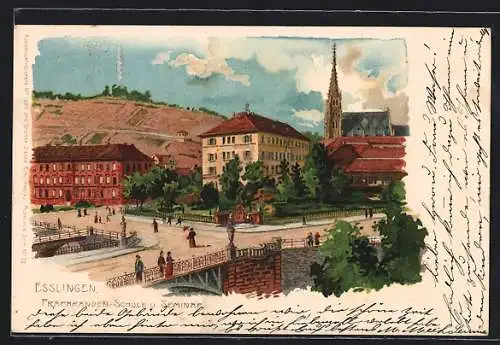 Lithographie Esslingen a. N., Präparanden-Schule und Seminar