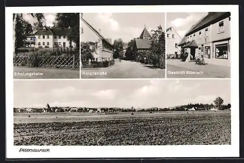AK Petersaurach, Ortsansicht, Geschäft Blümlein, Hauptstrasse, Erholungsheim