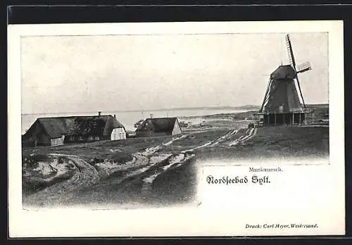 AK Munkmarsch, Ortspartie mit Windmühle