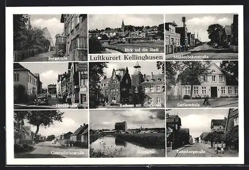 AK Kellinghusen, Mühlenbekerstrasse, Sattlerschule, Rathaus mit Sparkasse