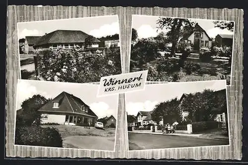 AK Winnert /Krs. Husum, Strassenpartie mit Wohnhäusern, Auto vor Geschäft