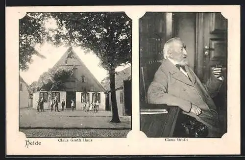 AK Heide / Holstein, Claus Groth Haus und Portrait