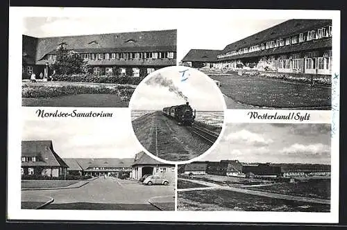 AK Westerland, Nordsee-Sanatorium, Aussenansichten, Zug