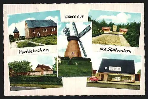 AK Neukirchen /Krs. Südtondern, Mühle, Denkmal, Spar Handlung